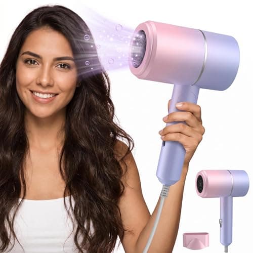 YOZTRS Foldable Ionic Hair Dryer with Diffuser, 800W Fast Drying Blow Dryer, 38000 RPM, Lightweight, Pink Blue, for Home & Travel (Pink Blue) - Thumbnail 6