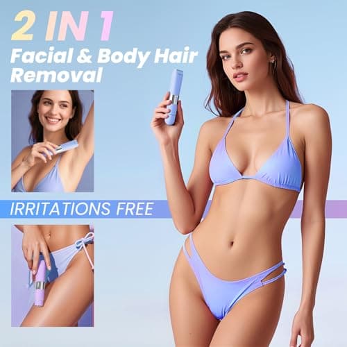 Bikini Trimmer for Women - 2-in-1 Waterproof Bikini Shaver, Electric Dual Head Shaver for Pubic Hair, Face, Legs, Underarms (Blue) - Thumbnail 2