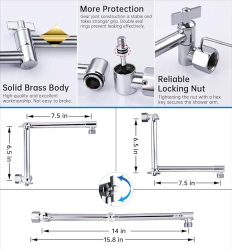 G-Promise All Metal 14 Inches Rainfall Shower Head with Handheld Spray Combo, 3 Settings Diverter, Adjustable Extension Arm with Lock Joints, 71 Inches Stainless Steel Hose (Chrome) - Thumbnail 5