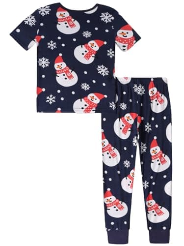 NewSeed Kids 2-Piece So Soft Playtime Set–Lightweight Viscose from Bamboo Short Sleeve Top&Leggings for Toddler Boy & Girls (Christmas Snowman, 3-4Y) - Thumbnail 2