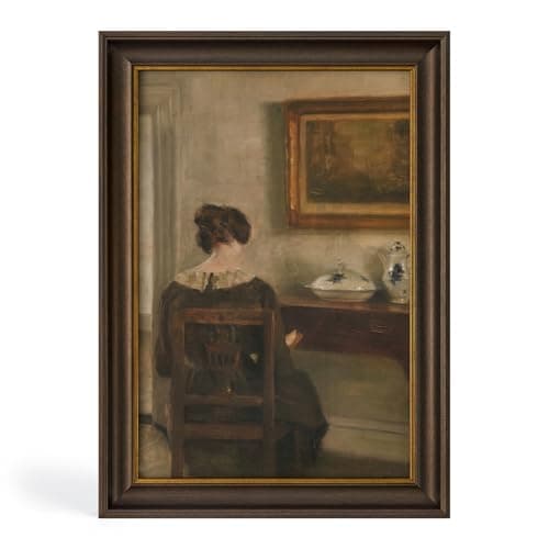 DAJONART Vintage Gold Framed Book Wall Art for Library Wall Decor,Woman Reading at Desk Prints Oil Painting Books Posters for Livingroom, Bedroom, 8x12 Vintage Portrait,Gift for Book Lovers - Image 1