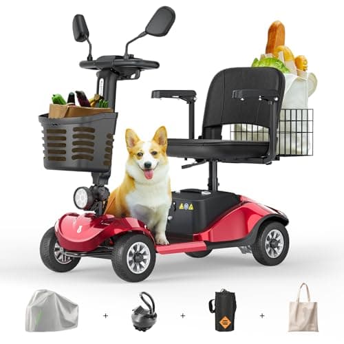 Paiseec Mobility Scooters for Seniors & Adults, Powered Mobility Scooters, 4 Wheel Foldable Mobility Scooter, All Terrain, LED Headlight & Dual Baskets for Outdoor, 350 lb Capacity, FDA Cleared (Red) - Image 1