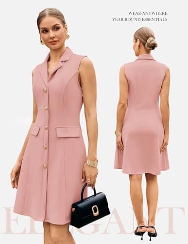 GRACE KARIN Business Work V Neck Dress for Women Summer Sleeveless Dress A Line Midi Dress Light Pink XL - Thumbnail 3