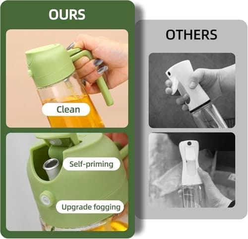 Aovdy 16oz/470ml Glass Olive Oil Sprayer for Cooking - 2 in 1 Olive Oil Dispenser Bottle Spray and Pour for Kitchen Gadgets Cooking Air Fryer Salad BBQ (Green) - Thumbnail 6