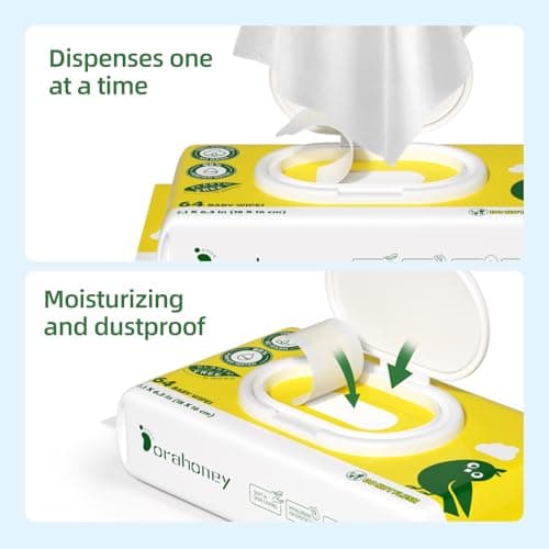 Dorahoney 100% USA Cotton Baby Wipes for Sensitive Skin, 99% Purified Water Unscented Wet Wipes, Hypoallergenic & Plastic-Free, 768 Count (12 Flip-Top Packs of 64) - Thumbnail 4