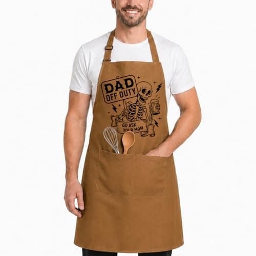Shescrzionu Funny BBQ Aprons for Men with Skull,Large Mens Kitchen Work Apron for Cooking Grilling,Waterproof Apron with Dual Pockets Adjustable Fit,Great Dad Apron for Man Chef Creative Gifts-A01 - Image 1