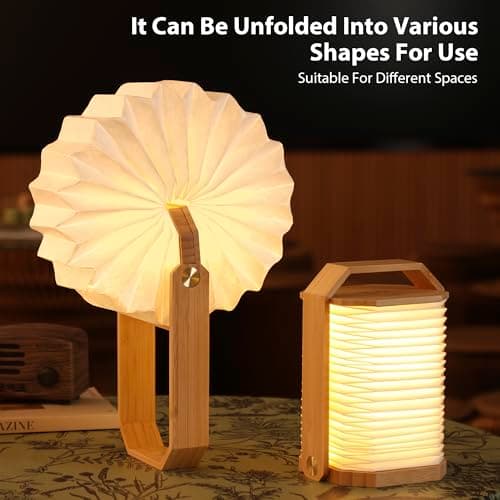 ZBOLE Foldable Japanese Style Lantern, 1200mAh Rechargeable, 4-6H Runtime, 2-in-1 Handheld & Table Lamp, Soft Warm Light, Outdoor Camping Travel Gear, Home Decor & Gift (Bamboo) - Thumbnail 6
