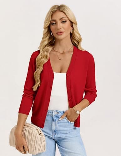 GRACE KARIN Womens Red Cardigan Sweaters Lightweight Button Up Spring Cardigans Knit Shrug Trendy Summer Outfits XL - Thumbnail 2