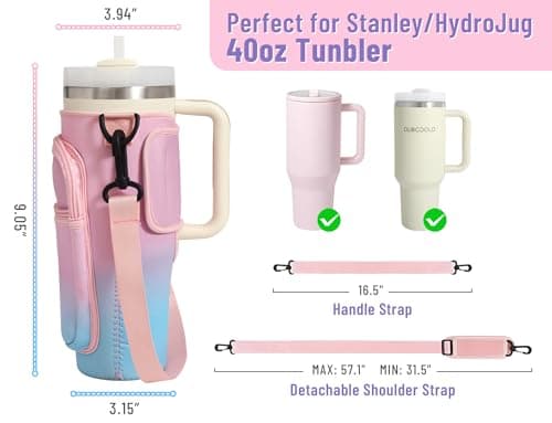 DLOCCOLD Water Bottle Carrier Bag with Phone Pocket for 40 oz Tumbler, Water Bottle Holder with Adjustable Shoulder & Handheld Strap, Carrier Sling Bag for Water Bottle Walking Camping Travelling - Thumbnail 2