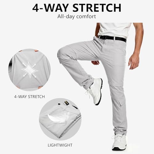 GINGTTO Cargo Pants for Men Slim Fit Stretch Hiking Pants Men Waterproof Grey Size 38 - Thumbnail 6
