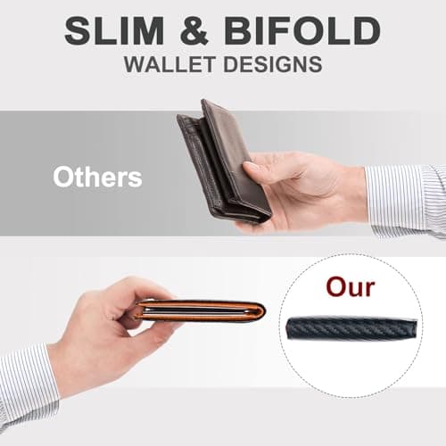 Chelmon Slim Wallet for Men ID Window with RFID Blocking Front Pocket Minimalist Bifold Bussiness Card Holder Gift for Men, Carbon Black & Orange - Thumbnail 5