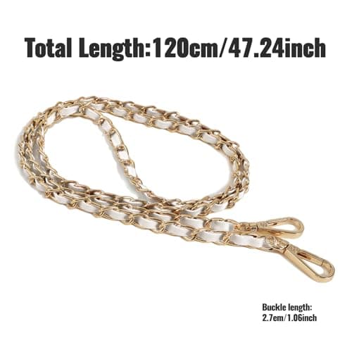 U+U Purse Chain Strap, 47" Purse Straps Replacement, DIY Purse Chain Accessories, Crossbody Bag and Handbag Strap with Metal Buckles (White & Gold) - Thumbnail 5