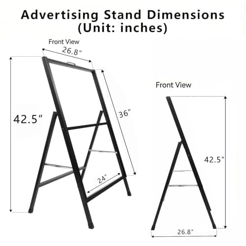 LANGTUKEE 24x36 Sidewalk Sign Single Sided - Heavy Duty L-Frame Metal Poster Stand with Slide-in Design, Angled Outdoor Floor Display Signboard Holder for Business Store and Lobby, Black Frame Only - Thumbnail 2