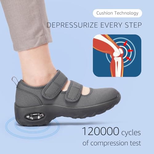 STQ Orthopedic Walking Shoes Adjustable Barefoot Mary Jane Diabetic Shoes Comfortable Breathable Nurse Shoes, Dark Grey, Size 9 - Thumbnail 3