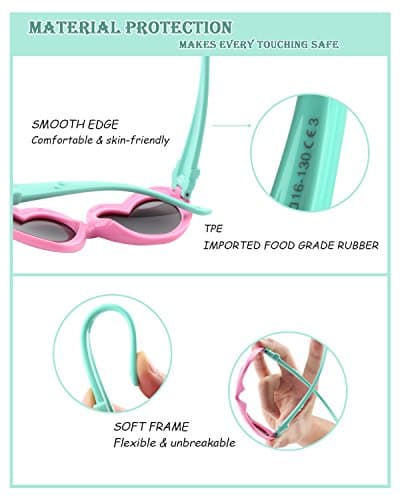 CGID Kids Sunglasses Toddler Heart Shades Polarized Sunglasses for Children Age 3-10,K78,Pink Blue and Purple Yellow - Thumbnail 5