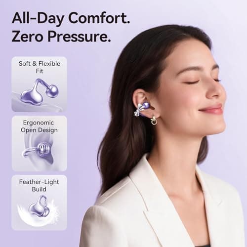 Kinglucky Open-Ear Clip-On Earbuds with Jewelry Bow Earrings, Purple - Thumbnail 3