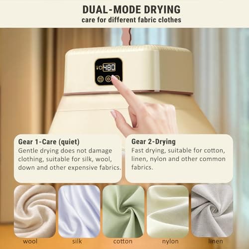 Portable Clothes Dryer, 8H Timer, w/Remote Control & Dry Bag, Mini Compact Foldable Fast Electric Dryer Machine for Laundry, Travel, Apartment, RV, Dorm, Quiet 45dB, Energy Save, 600W - Thumbnail 3