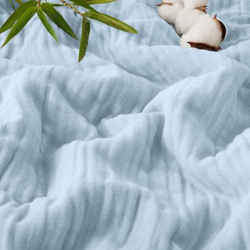 PHF Cooling Muslin Blanket King Size, Lightweight Gauze Blanket for Adults, 60% Rayon Derived from Bamboo & 40% Cotton for Summer, 4-Layer Soft Breathable for Hot Sleepers, 108"x90", Dusty Blue - Image 1