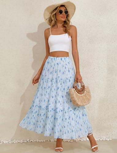 Arolina Gold Foil Print Long Skirt Women Trendy High Waisted Boho Maxi Skirts Flowy Tiered Ruffle A Line Casual Pockets - Thumbnail 5