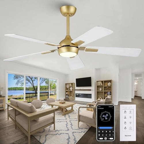 Vaczon 52" White Gold Ceiling Fan with Light and Remote, DC Motor Ceiling Fan with LED Light, 6-Speed Reversible, Dimmable 3CCT, Modern Ceiling Fan for Bedroom Living Room - Image 1