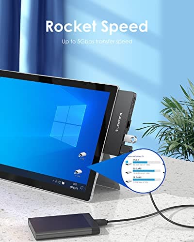 LENTION Surface Pro Dock, 5-in-1 Surface Pro 7 Hub, 4K@60Hz USBC to HDMI Hub, USB C to Gigabit Ethernet Hub, 2 x USB 3.0 Hub, PD 60W Type C Charging Port Hub(CS35, Black) - Thumbnail 4