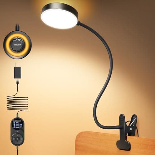 Glocusent Clip on Light, 72 LEDs Clip on Lamp with Amber Night Light, 3 Colors & 5 Brightness Bed Lamp, 30/60-Min Auto Off Timer, Perfect Eye Caring Reading Lamps for Bed/Headboard/Table/Desk - Image 1
