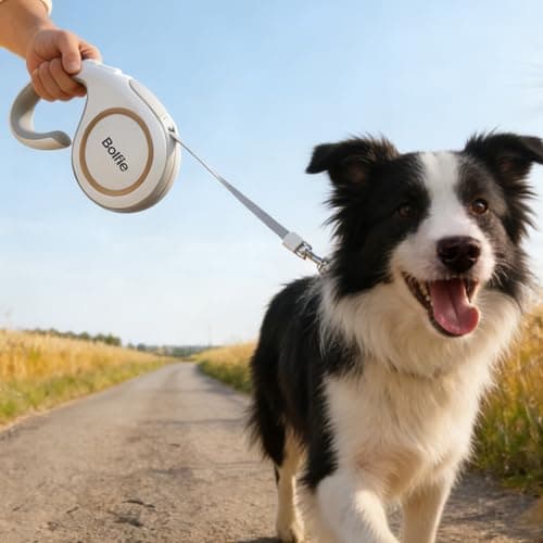 360° Tangle-Free Retractable Dog Leash 16 ft Heavy Duty Reflective Nylon Tape for Small to Medium Dogs Up to 60lbs,Soft Grip, Lock(Medium, White) - Thumbnail 3