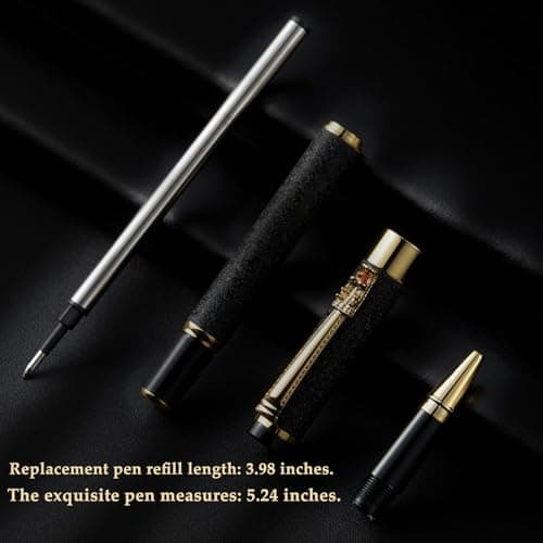 ZJEOSO Luxury Rollerball Pen | Fancy Writing Pen with Black Lacquer & Real Gold Plating | Executive Office Pen, Premium Gift Set for Men & Women | Nice Pens for Writing & Professional Use (Black) - Thumbnail 6