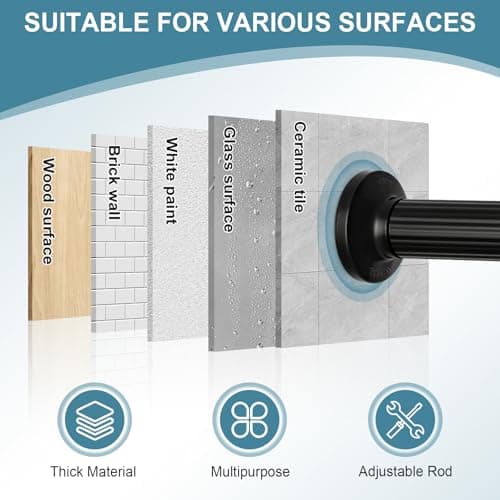 ZOCONE Tension Curtain Rod 51-128 In (4.25-10.5Ft), Shower Curtain Rod No Drilling for Bathroom, Outdoor Curtain Rods for Patio, Adjustable Spring Shower Rod Room Divider Closet Rod, Never Rust, Black - Thumbnail 6