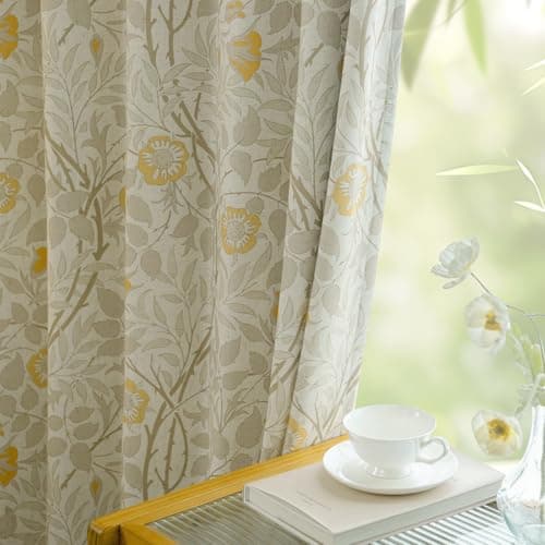 THREE GIRLS Pinch Pleated Blackout Curtains 95 Inches Long - Printed Flower Linen Blend Drapes, Thermal Insulated Double Layer, French Country Farmhouse for Living Room Bedroom, Back Tab Set 2 Panels - Thumbnail 3
