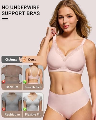HORISUN Comfortable Seamless Full Coverage Bra for Women Wireless Bras with Soft Support Regular and Plus Size (Pink 38B) - Thumbnail 5
