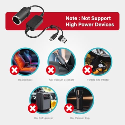 USB to Cigarette Lighter Adapter, 35cm Cable, USB A & C Input 5V, 12V Car Cigarette Lighter Socket Output, Power Converter for Dash Cam, GPS, LED Lights& More - Thumbnail 4