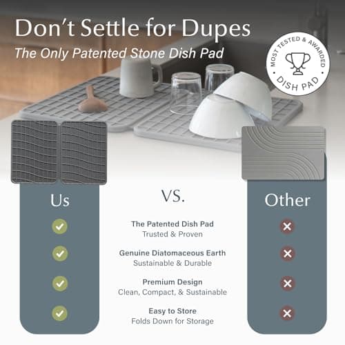 Dorai Home Dish Pad - Diatomaceous Earth Stone Drying Mat for Kitchen Counter - Quick Drying -Stone Dish Drying Mat for Kitchen - (24.6" x 16.5") - Thumbnail 6