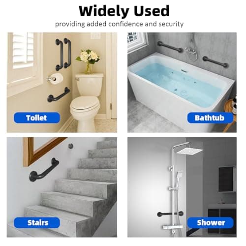 Wall Mounted Handrail Heavy Duty Industrial Stairs Grab Indoor Exterior Steps Deck Anti-Slip Metal Frame Pipe Hand Rail Outdoor Safety Bar Staircase Bars Handle for Elderly 32 Inch - Thumbnail 5