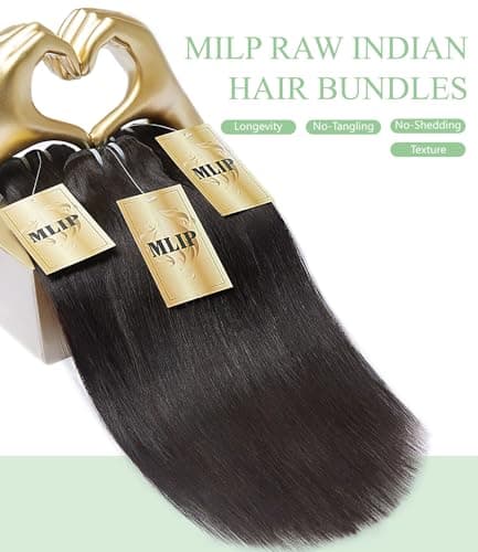 MLIP Raw Bundles Human Hair Straight, No Tangle Shedding, Keep Texture Silky Soft After Multiple Washes, 16A Raw Indian Hair Bundles 12 12 12 Inches, Triple Lifespan 3X - Thumbnail 4