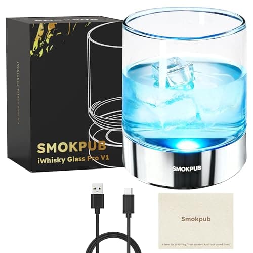 smokpub Whiskey Glasses with RGB LED Lights, Old Fashioned Cocktail Glasses with Manual Rotating Base, Bourbon Whisky Scotch Glass Men Gifts for Christmas,Birthday, Anniversary, Retirement - Image 1