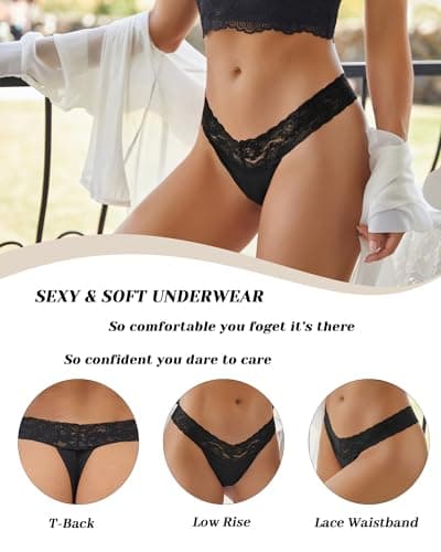 READY TO LOVE Cotton Underwear for Women Lace Sexy Soft Thongs Low Rise T-Back Lingerie Stretchy Ladies Panties - Thumbnail 3