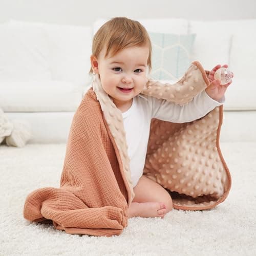 Susurration Baby Blanket for Unisex Boys Girls, 2 Pack Soft Fluffy Crib Blankets with Muslin Cotton Front and Dotted Fleece Back, Receiving Blanket for Baby Newborn Infant, 30x40in, Beige Sun&Brown - Thumbnail 2