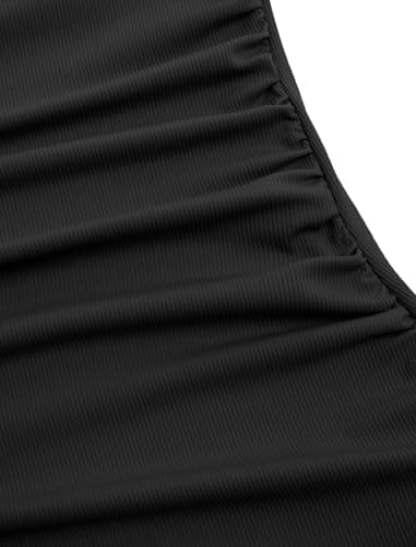 ZAFUL Tankini Swimsuits Tops for Women Black Slimming Swim Ruched Tank Top Two Piece Full Coverage Slim Swim Suits with High Waisted Shorts Black XL - Thumbnail 6