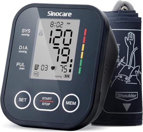 Sinocare Blood Pressure Monitor, Upper Arm Blood Pressure Monitors for Home Use, Adjustable Arm Cuff 8.6"-16.5", One-Button Operation, Dual User, Accurate & Practical (Black)