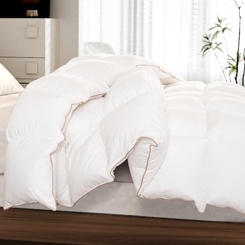 Down Comforter King Size – All Season Medium Weight Fluffy White Duvet Insert, Warm Feather Bedding, Soft 100% Cotton Cover, 90x106 Inch - Thumbnail 5