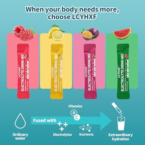 LCYHXF Electrolytes Powder Packets | Sugar Free, 0 Calorie Rapid Hydration Packets | Keto Friendly, Vegan, Non-GMO | Lemon Lime, Passion Fruit, Raspberry, Watermelon -20 Sticks - Thumbnail 6