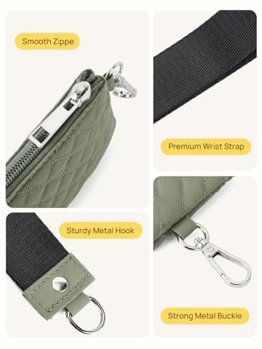 Telena Mini Zip Around Wristlet Wallets for Women Coin Purse Keychain Dual Pouch Wallet Green Black - Thumbnail 4