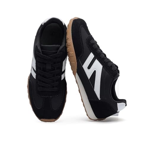 Foiola Womens Sneakers Comfortable Lace up Tennis Shoes Casual Business Walking Shoes Slip on Women's Fashion Sneakers Black - Image 1