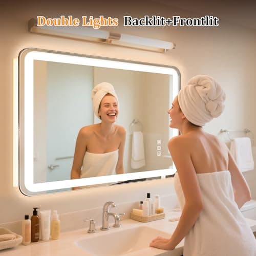 24"x32" LED Bathroom Mirror with Lights, Front and Backlit, Stepless Dimmable, Lighted Mirror for Bathroom Wall, 3 Colors Dimmable Vanity Mirror with Lights, Anti-Fog, Shatter-Proof Glass(Round) - Thumbnail 6