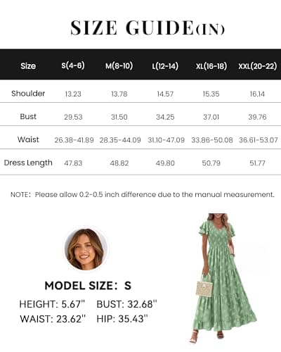 dowerme Maxi Dresses for Women 2026 Summer Ruffle Sleeve V Neck Smocked A Line Floral Boho Tiered Sundress Spring Outfit(Green,Large) - Thumbnail 6