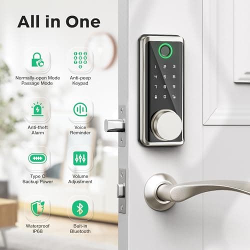 Sophia Keyless Entry Door Lock, Smart Auto Locks for Front Door & Key Fobs & Remote Control, Keypad Deadbolt Digital, Fingerprint Door Lock with Code, Cerraduras Inteligentes, IP68, Satin Nickel - Thumbnail 3