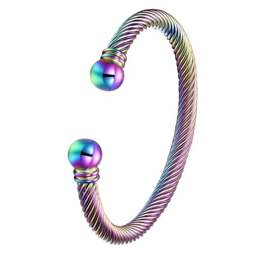 Stainless Steel Twisted Cable Wire Bracelets for Women Men (C-Rainbow) - Image 1