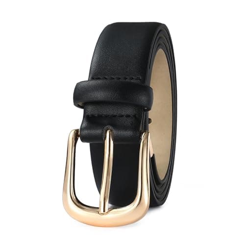 RISANTRY Women's Black Belts with Gold Buckle Ladies Faux Leather Waist Belts for Jeans Dress & Casual Wear - Thumbnail 2