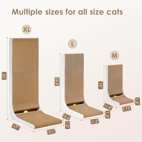 EHEYCIGA Cardboard Cat Scratcher for Indoor Cats, 32 Inch L Shaped Vertical Cat Scratching Board with Ball Cat Toy, Extra Large Cat Scratcher Pad, White - Thumbnail 6